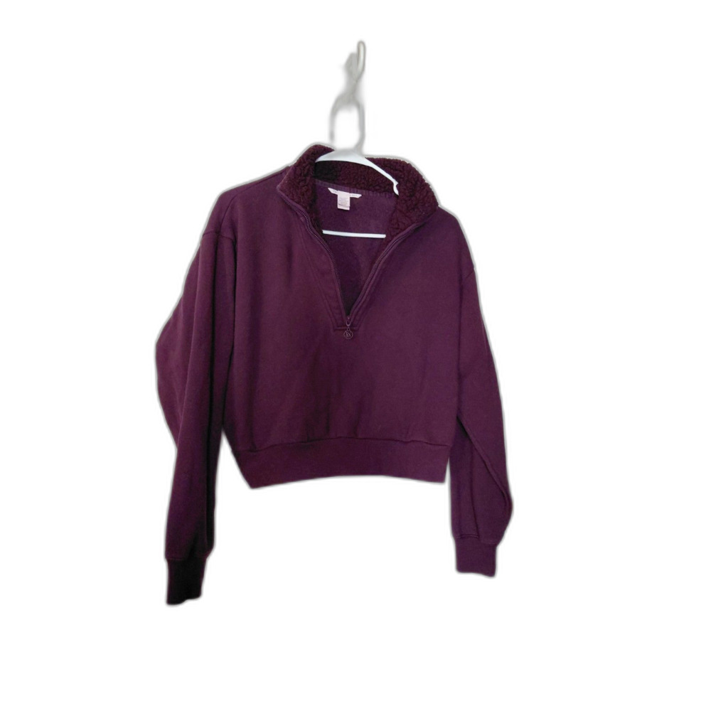 Victoria's Secret PINK Pullover Women M Burgundy Sherpa Half Zip Cropped Sweat